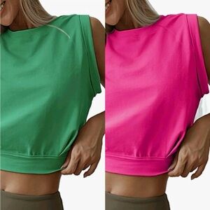 🆕Green and Pink Sleeveless Tops, Size Large